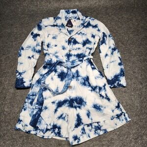 GAP Womens Blue White Tie Dye Jumper Romper Shorts Linen Long Sleeve 8 NWT